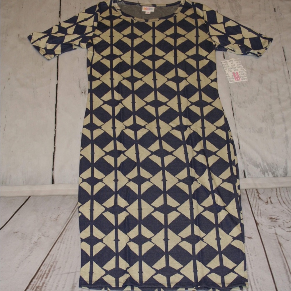 M LuLaRoe Julia Dress Gray Geometric Print NWT